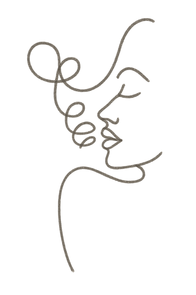 Lineart dwóch twarzy stworzony jedną linią – symboliczne przedstawienie harmonii, urody i efektów wykonanych zabiegów fryzjerskich